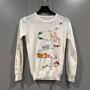 Cyn Les Shirlee Sweater Embroidered 2 By 2 Noah's Ark Animals Womens Size M